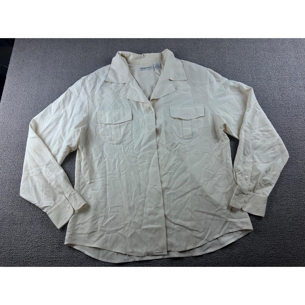 Vintage‎ Liz Claiborne Utility Blouse Women 12 White 100% Silk Workwear Business